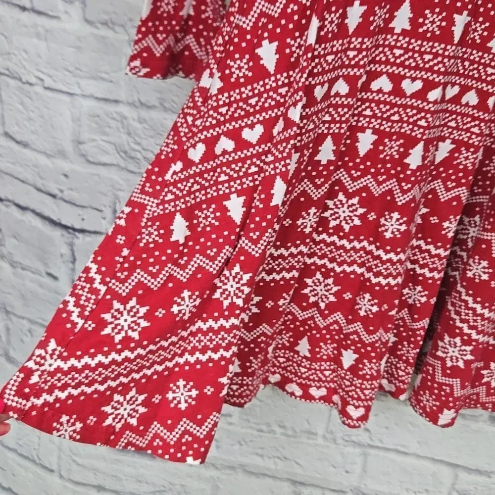 Children's Place Girls' Casual Long Sleeve Christmas Fair Isle Holiday Dress Red - Picture 6 of 9
